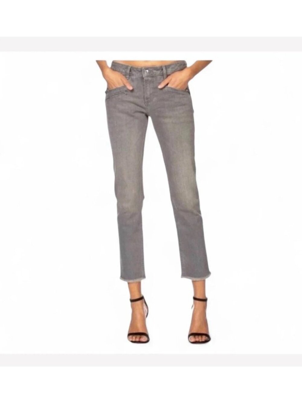 Zadig & Voltaire Ava Skinny Jeans 27 Gray Zip Stretch Fray Hem BOHO Y2K Designer